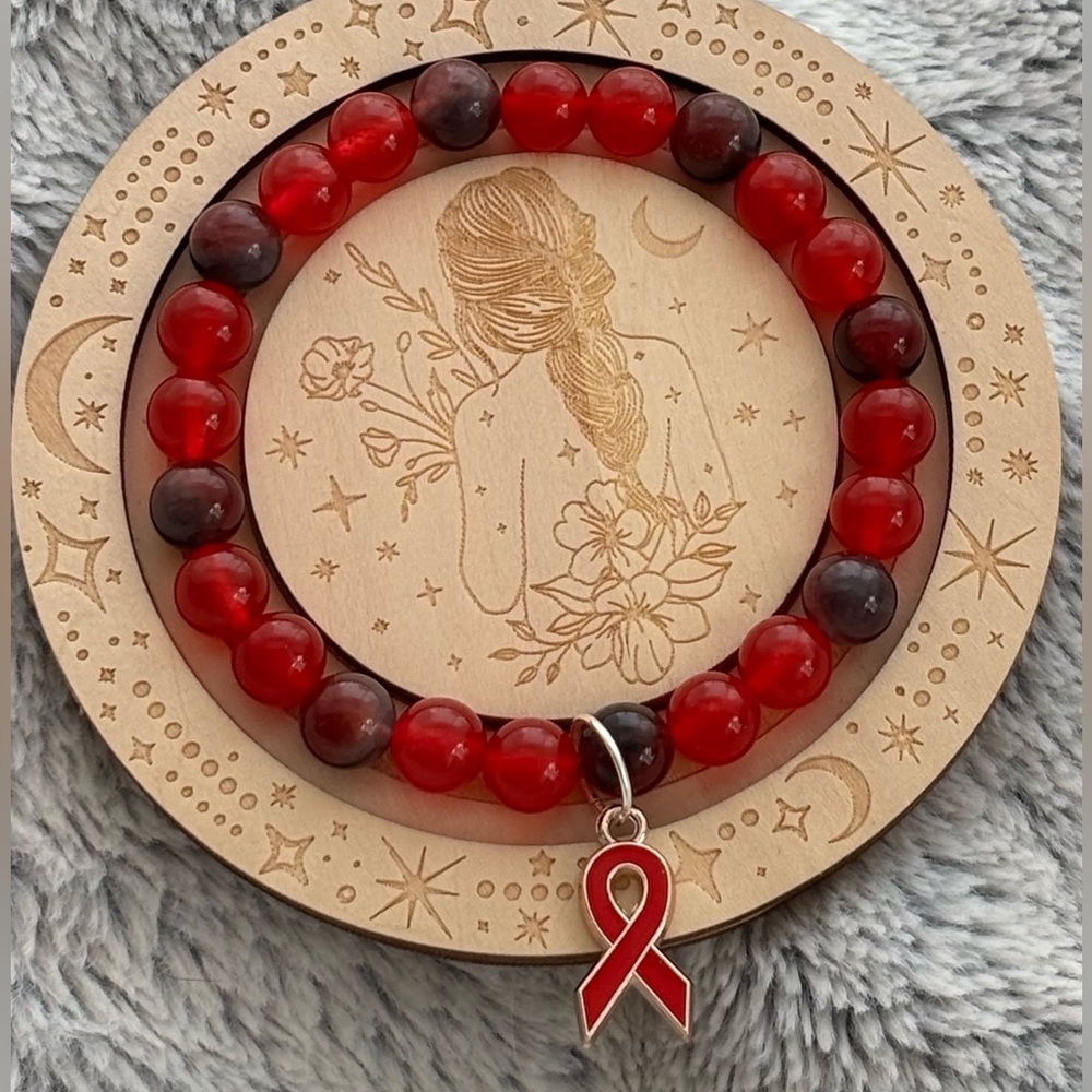 Red Ribbon Awareness Jade Beaded Bracelet